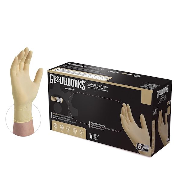Gloveworks, Disposable Gloves, 6 mil Palm, Latex, Powder-Free, L, 1000 PK, Ivory